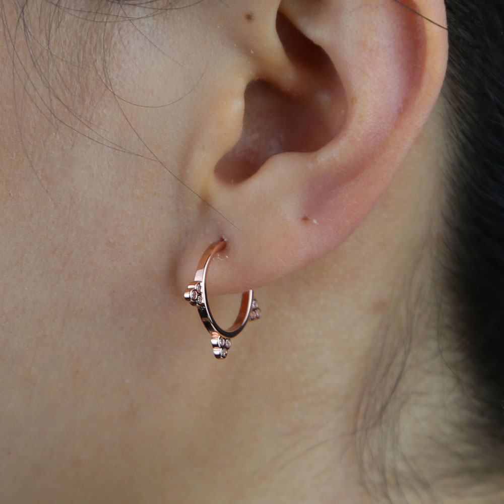 Drop ship women lady tiny stud earring with 3pcs cz paved mini round wedding party earring jewelry wholesale gold silver color