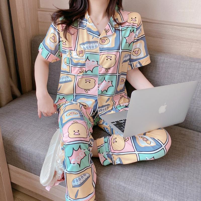 Summer Cute Cartoon Duck Print Short Sleeve Women Pajamas Set Trousers Cardigan Pyjamas 2 Piece Suit Sleepwear Lapel Pajama Set1
Summer Cute Cartoon Duck Print Short Sleeve Women Pajamas Set Trousers Cardigan Pyjamas 2 Piece Suit Sleepwear Lapel Pajama Set1