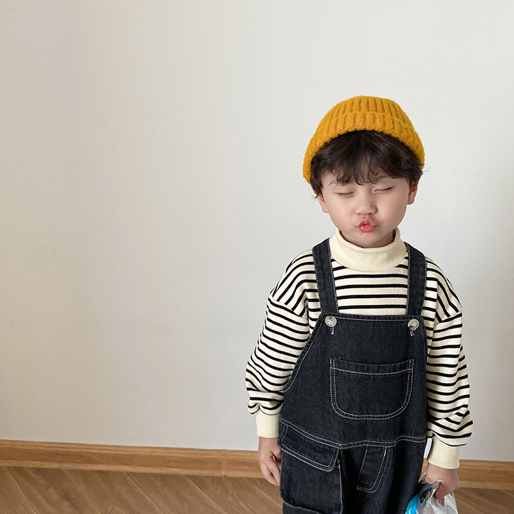 Autumn boys loose casual black denim overalls Children all-match wide leg suspender trousers 201128