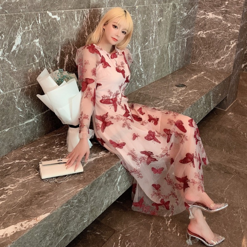 New Fall Butterfly Embroidered Mesh Fill-vintage Casual Sleeve O-neck Dress Spring Women's Clothes Ydv6, Burgundy
New Fall Butterfly Embroidered Mesh Fill-vintage Casual Sleeve O-neck Dress Spring Women's Clothes Ydv6, Burgundy