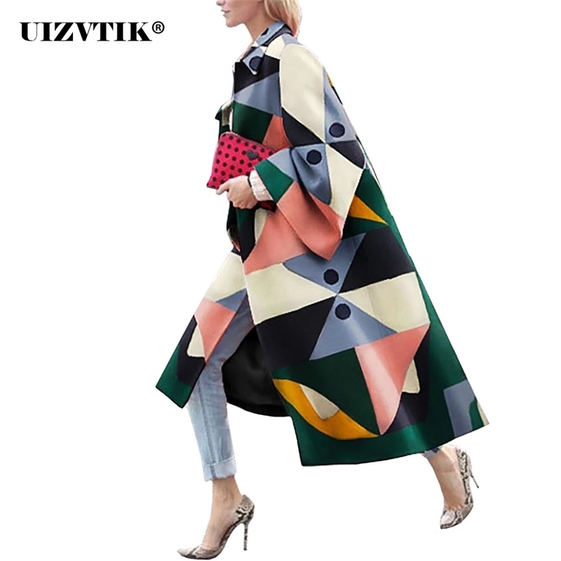 Female Trench Coat Long Autumn Women's Windbreaker Casual Oversize Fashion Print Coat Plus Size Slim Outwear sobretudo feminino 201211