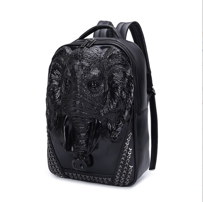 3D Embossed Men Backpack Travel Punk Rock Women Leather Backpack Grimace Owl Skull Fox Lion Pattern Backpacks Funny School Shoulder Bag