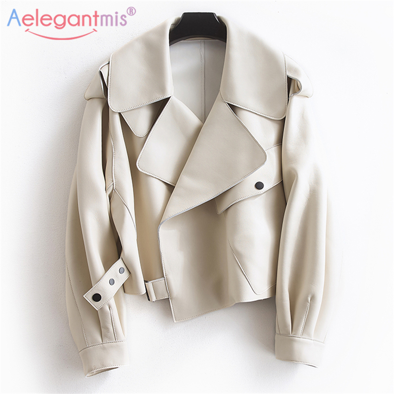 Aelegantmis Black Short Loose Pu Leather Jacket Autumn Winter Soft Faux Leather Jacket Street Casual Outwear Ladies Biker Jacket 201020