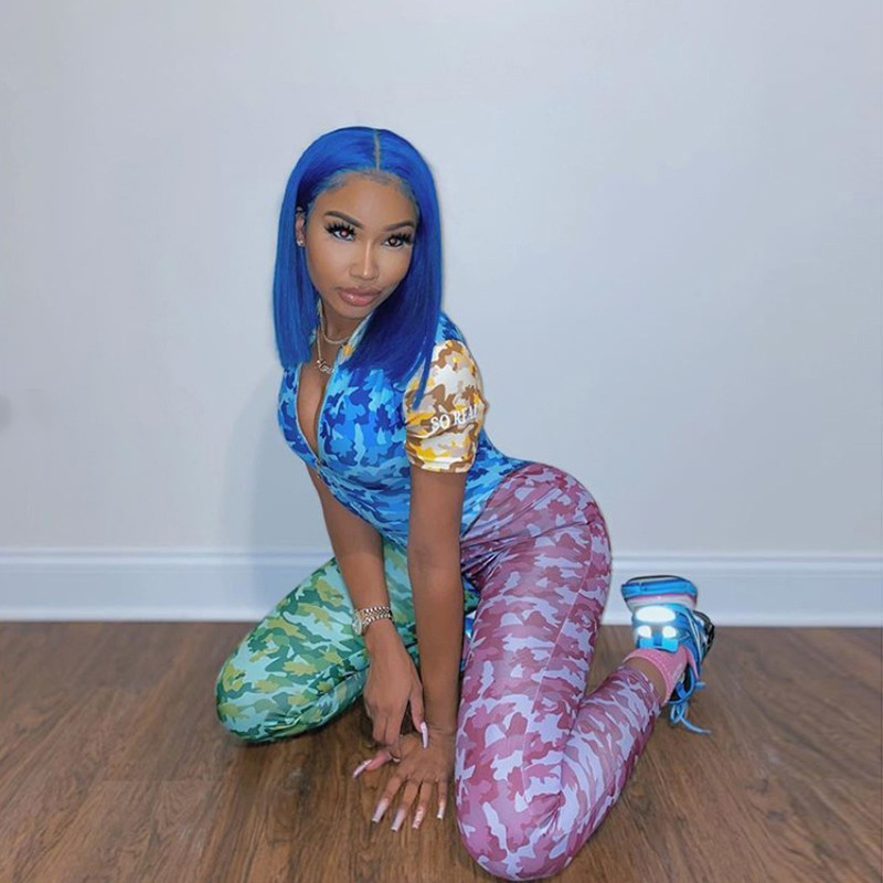 HAOYUAN Sexy Camouflage Two Piece Set Tracksuit Women Summer Clothes Bodysuit and Pant Sweat Suits 2 Piece Outfits Matching Sets T200603