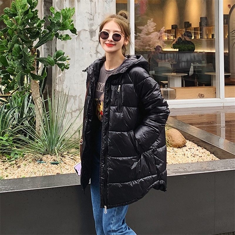Women's Winter Jacket Oversized Thick Long Parkas Female Hooded Solid Cotton Padded Loose Plus Size Stand Collar Casual Coats 201217