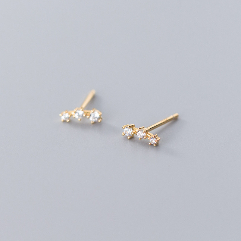 Authentic 925 Sterling Silver One Row CZ Zircon Earrings For Women Fashion Cute Micro Crystal Stud Earring Wedding Xmas Gifts