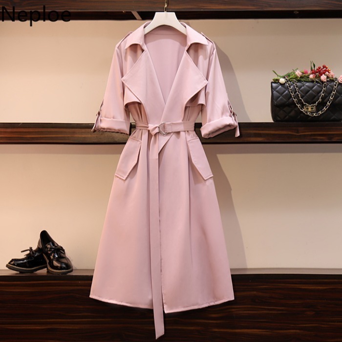 Neploe Long Coat Women Plus Size 2020 New Arrival Autumn Korean Trench Solid Loose Outerwear Ropa Mujer Classic Windbreaker T200828