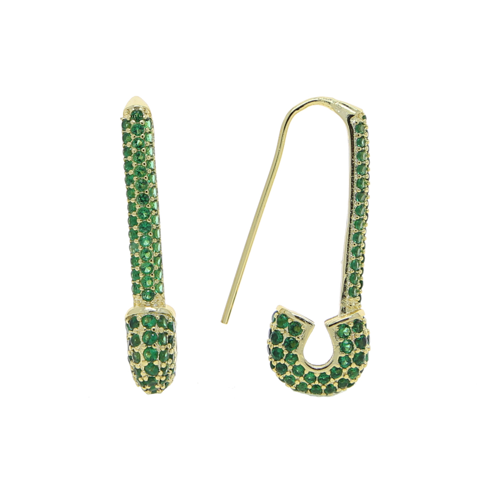 Wholesale Rainbow Colorful Wedding Earring Paved White Pink Green Blue Cz Unique Paperclip Safety Pin Stud Earings Women Fashion Jewelry
