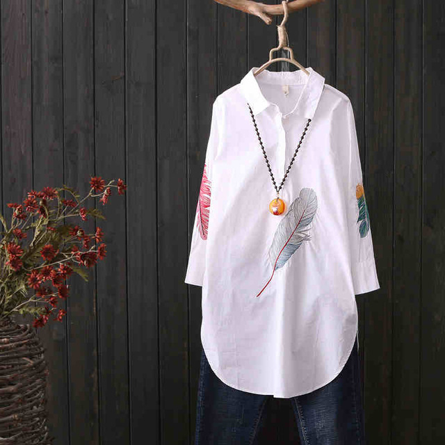 2021 New 100% Cotton White Shirt Plus Size Feather Embroidery Long Blouse Women 3/4 Sleeve Art Loose Ladies Streetwear Casual Tops Mkb3
2021 New 100% Cotton White Shirt Plus Size Feather Embroidery Long Blouse Women 3/4 Sleeve Art Loose Ladies Streetwear Casual Tops Mkb3