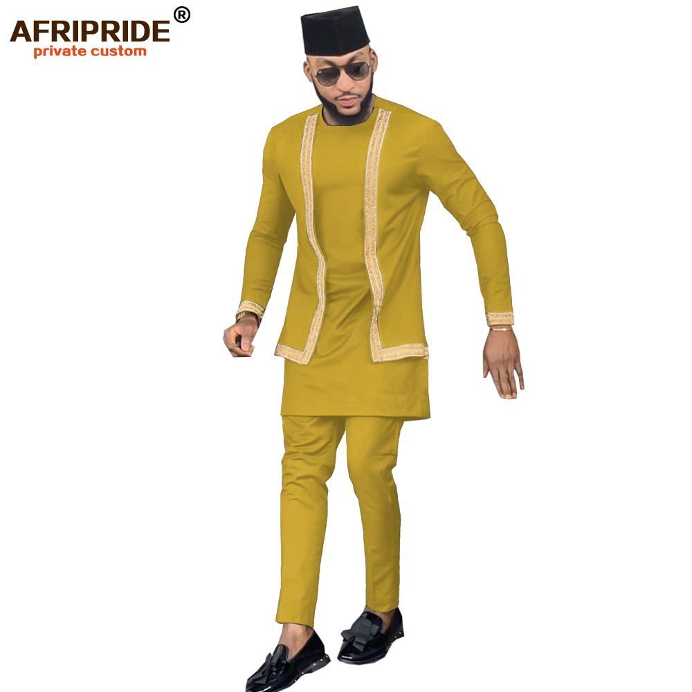 African Men Clothing Set Outfit Suit 3 Pieces for Men Dashiki Shirt Ankara Pants Tribal Hat Tracksuit AFRIPRIDE A1916016 201123