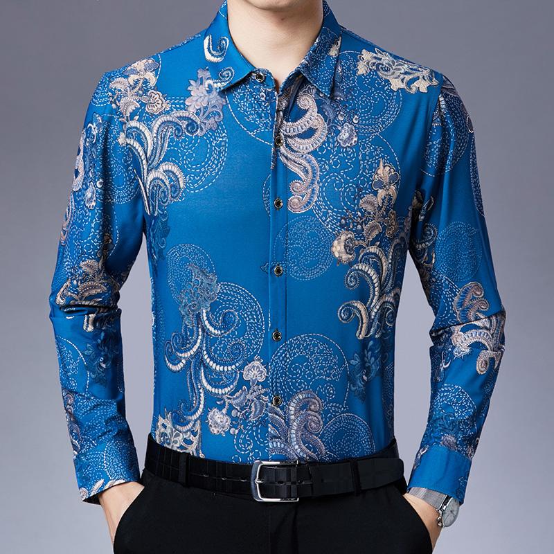 Flowers Printed Mens Shirts Turquoise Baroque Long Sleeve Shirts Man Embroidery Green Mens Clothing Casual Party Dress, Blue
Flowers Printed Mens Shirts Turquoise Baroque Long Sleeve Shirts Man Embroidery Green Mens Clothing Casual Party Dress, Blue