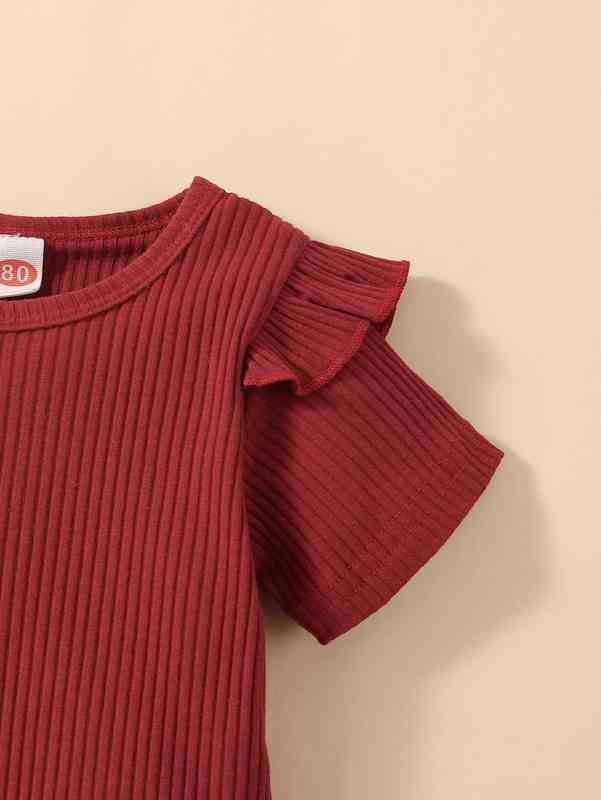 Baby Ruffle Trim Tee & Floral Print Crisscross Pinafore Skirt & Headband SHE