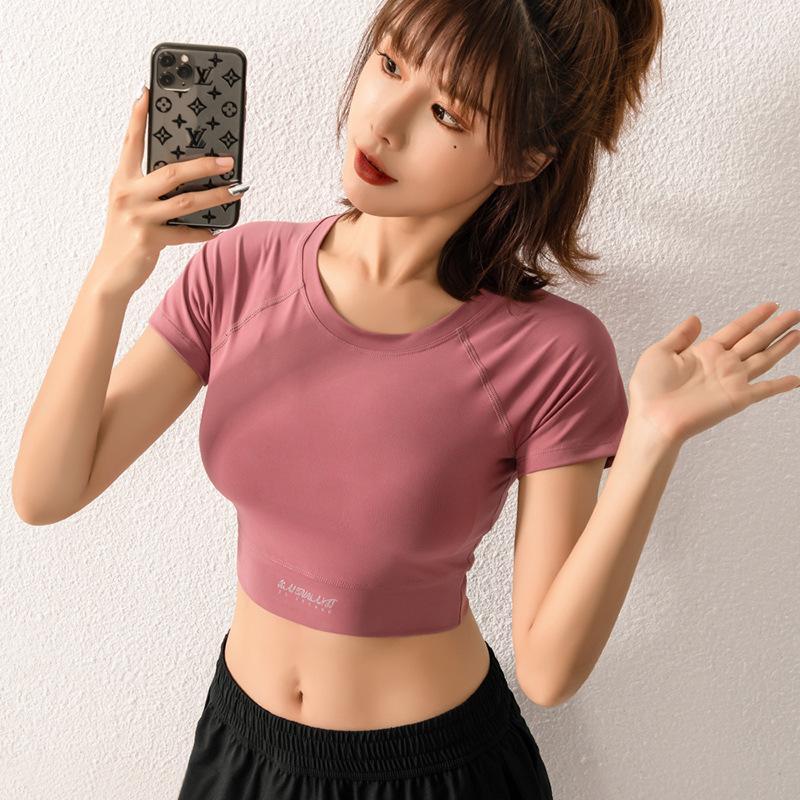 

Quick Dry Seamless Sport T Shirt Women Solid Color Short Sleeve Yoga Shirt Running Fitness Gym Shirts Workout Tops Femme1, Dx-062 berry