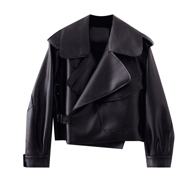 Top Quality Women Faux Leather Jacket Soft Loose Biker Coat Female Short Motorcycle Black White Jacket High Street Leather Coat 201030