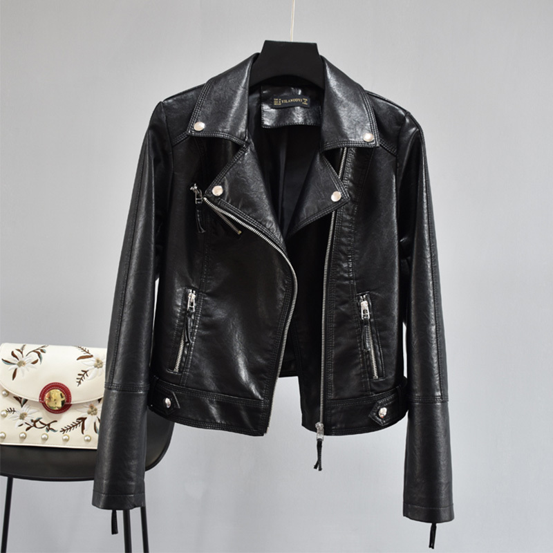 FTLZZ Women Autumn Pu Faux Soft Leather Motorcycle Zipper Jacket Coat Female Turndown Collar Slim Biker Coats Basic Streetwear 201029