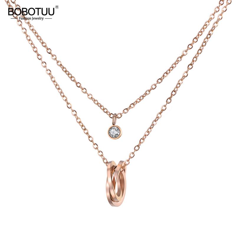 BOBOTUU Double Layers Stainless Steel Choker Necklace Twist Laps & CZ Crystal Pendant Rose Gold Color Chain Fashion Gift BN18282
BOBOTUU Double Layers Stainless Steel Choker Necklace Twist Laps & CZ Crystal Pendant Rose Gold Color Chain Fashion Gift BN18282