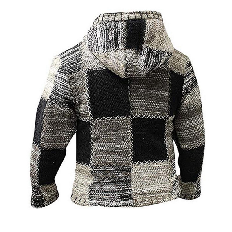 HEFLASHOR Autumn Men Hooded Wool Cardigan Sweater Jumper Men Winter Enthic Patchwork Knit Outwear Coat Sweater With Pocket 201022