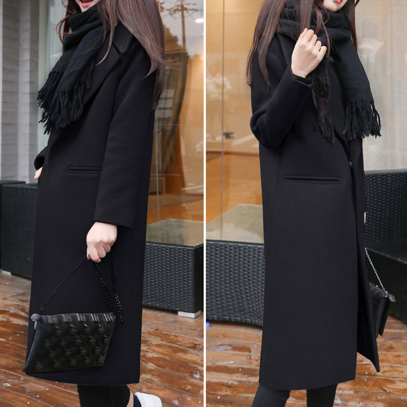 1PC Spring Autumn Women's Wool Coat New Fashion Long Woolen Coat Single Breasted Slim Type Female Autumn Winter Wool Coats 201103