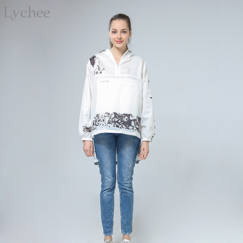 Lychee Spring Autumn Women Jacket Comics Anime Cartoon Long Sunscreen Water Proof Windbreaker Coat 201023