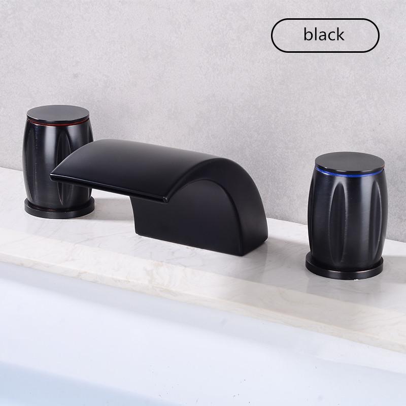 Basin Faucets Gold Polished Widespread Deck Mounted Waterfall Bathroom Sink Faucets 3 Hole Double Handle Hot And Cold Water Tap