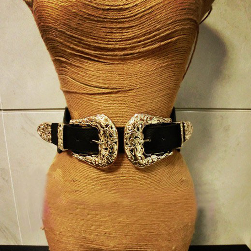 New Fashion Female Vintage Strap Metal Pin Buckle Leather Belts For Women elastic sexy gold hollow out wide waist belts LJ201103