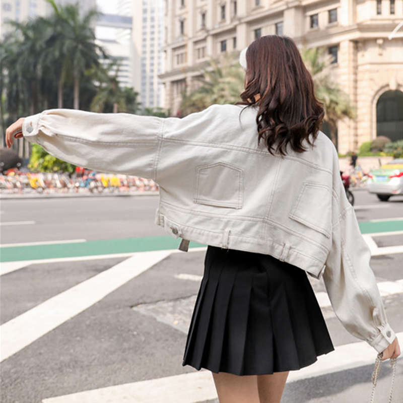 autumn short female jacket long sleeve women's denim jacket casual korean loose jean jackets female red yellow white coat women T200319