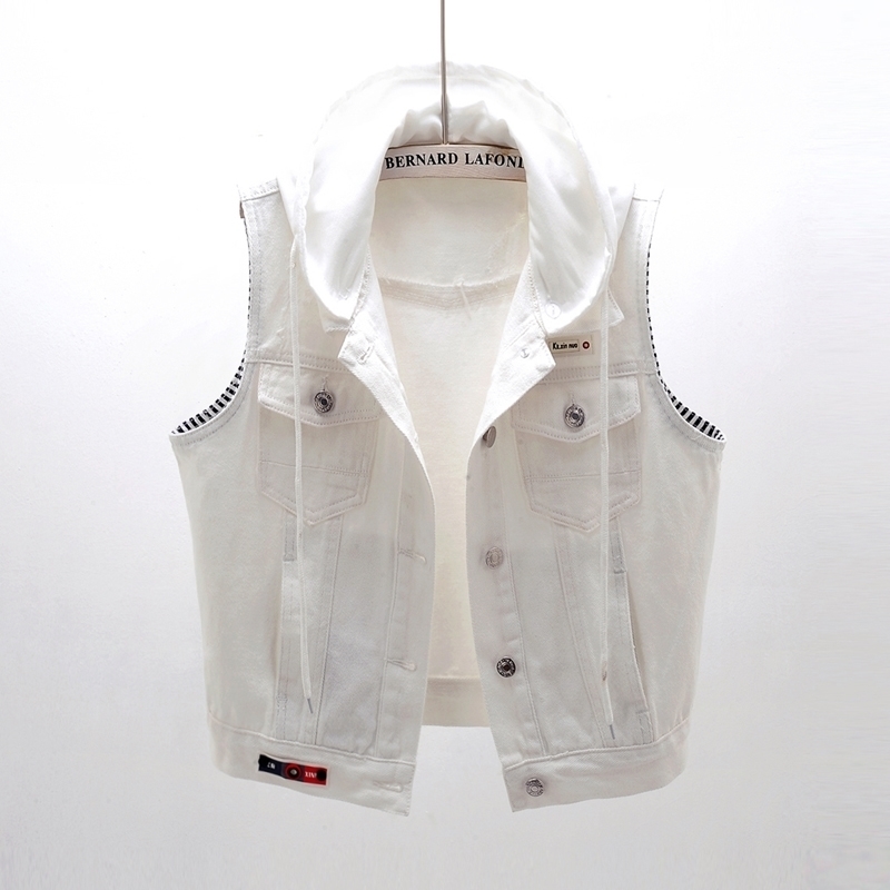 Casual Hooded White Denim Vests For Women New Korean Sleeveless Jacket Female Pus Size Waistcoat Spring Coat Gilet Colete 201110
Casual Hooded White Denim Vests For Women New Korean Sleeveless Jacket Female Pus Size Waistcoat Spring Coat Gilet Colete 201110