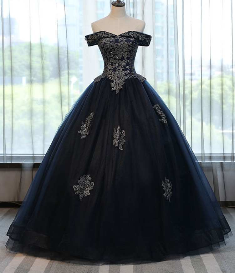New Navy Blue Puffy Lace Ball Gown Quinceanera Dresses 2020 Applique Sweet 16 Long Party Prom Gown Vestidos De 15 Anos