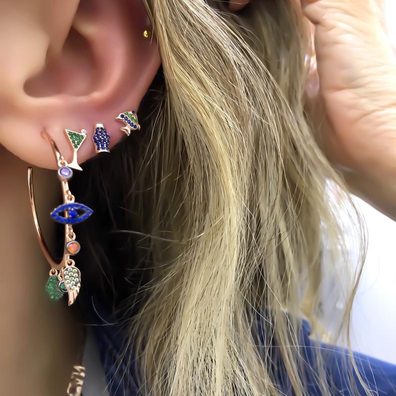 Colorful cz paved lucky charms hoop earring evil eye wing hamsa hand gorgeous stunning european women earrings 
Colorful cz paved lucky charms hoop earring evil eye wing hamsa hand gorgeous stunning european women earrings