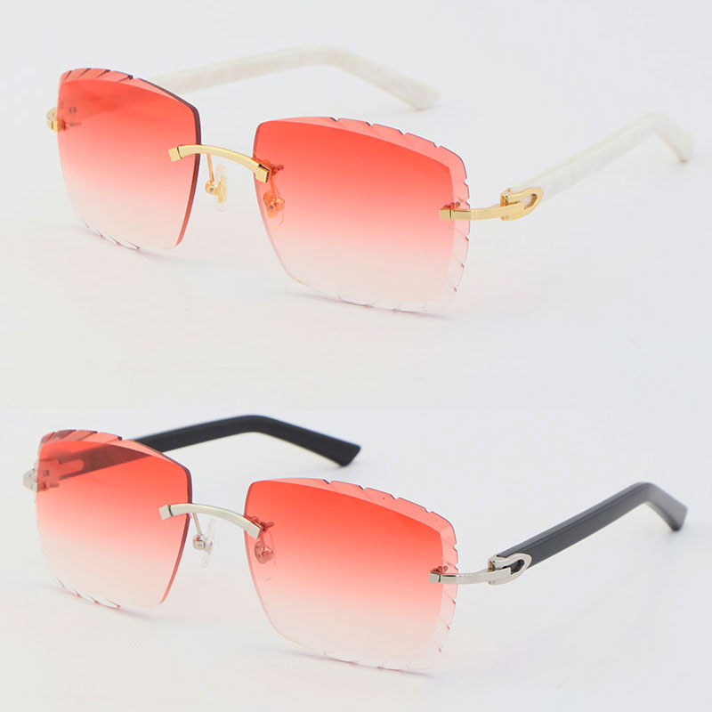 Wholesale Rimless Metal Mix Marble White Plank Sunglasses 3524012 Geometnic Eyewear Shapes Unique Oversized Shapes High Quality 18K Gold C Decoration Large Frames