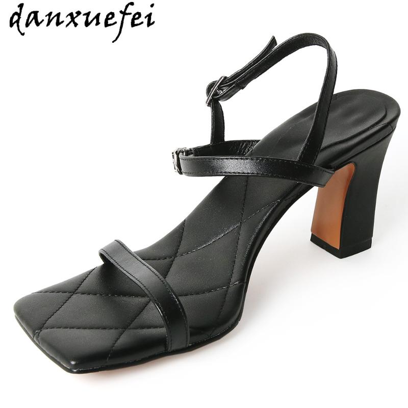 Women's genuine leather ankle strap thick high heel open toe summer pumps narrow band metal buckle elegant ladies dress sandals, Black
Women's genuine leather ankle strap thick high heel open toe summer pumps narrow band metal buckle elegant ladies dress sandals, Black