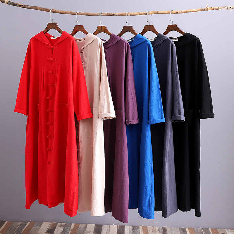 ORIGOODS Chinese style Hooded Long Trench Coat Women Witch Wizard Robe Hooded Coat Plus size Women Autumn Trench Coat C182 T200828