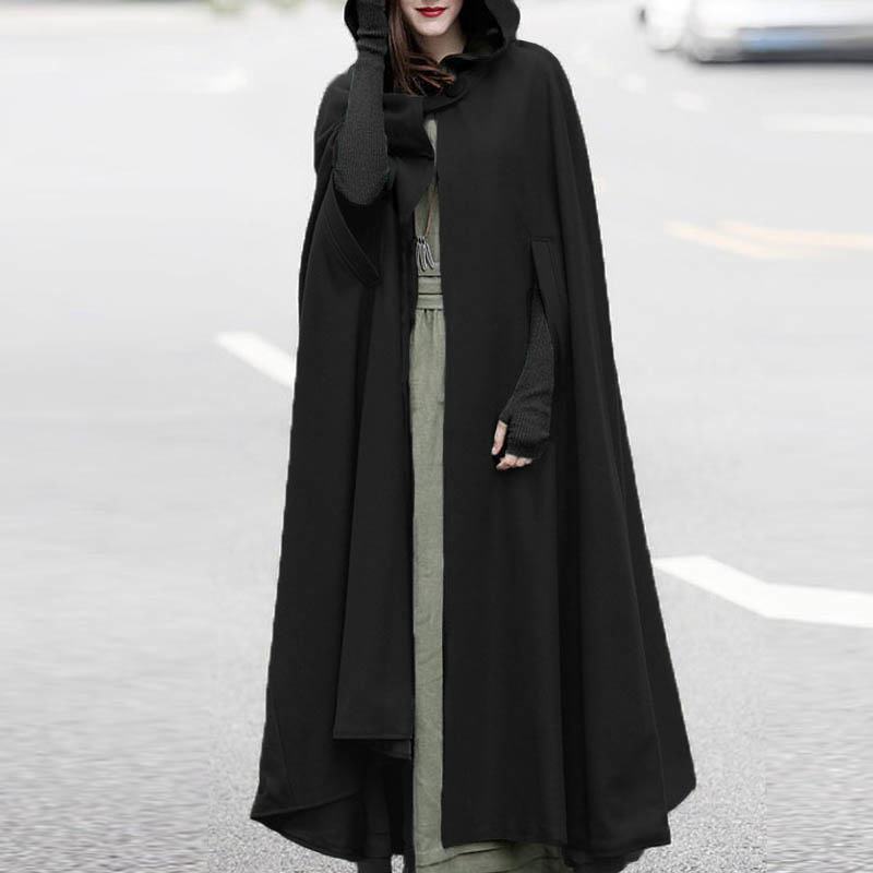 Autumn Cloak Hooded Coat Women Vintage Gothic Cape Poncho Coat Medieval Victorian Warm Long Open Stitch Jackets Plus Size T200319
