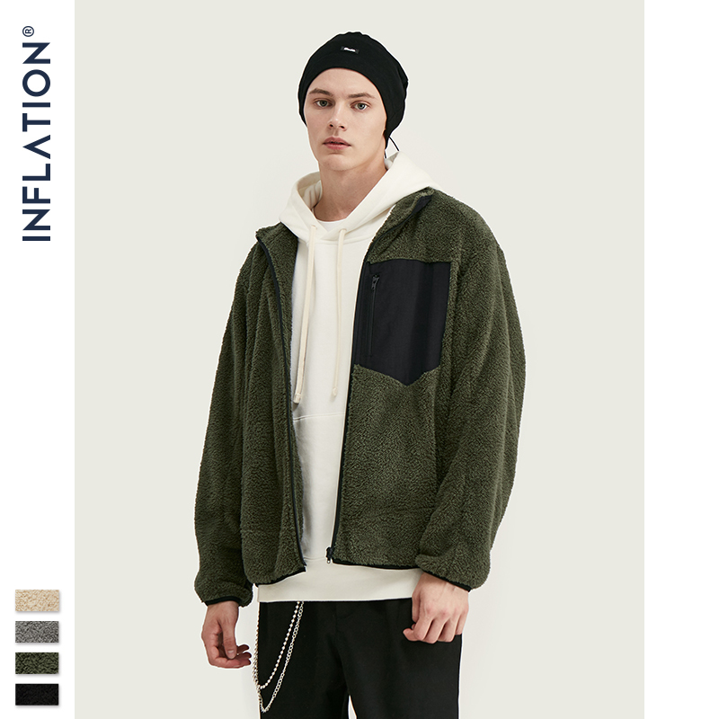 INFLATION Men Berber Fleece Winter Jacket Coat High Street Loose Fit Poler Fleece Men Coat High Collar Men Jacket 9744W 201127