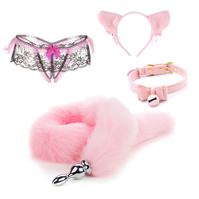 4Pcs Roleplay Bondage Costume Set Cat Ears Bell Headband Lace Crotchless G-String Tail Butt Plug Bowknot Choker sexy Toys
4Pcs Roleplay Bondage Costume Set Cat Ears Bell Headband Lace Crotchless G-String Tail Butt Plug Bowknot Choker sexy Toys