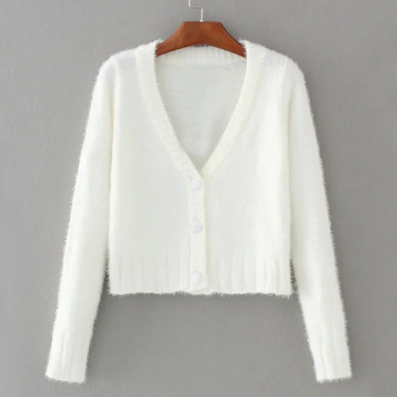 Cropped Cardigans Sweaters Women Spring Autumn Winter Crop Tops Fluffy Long Sleeve Sweater Cardigan Women Knitwear 201130