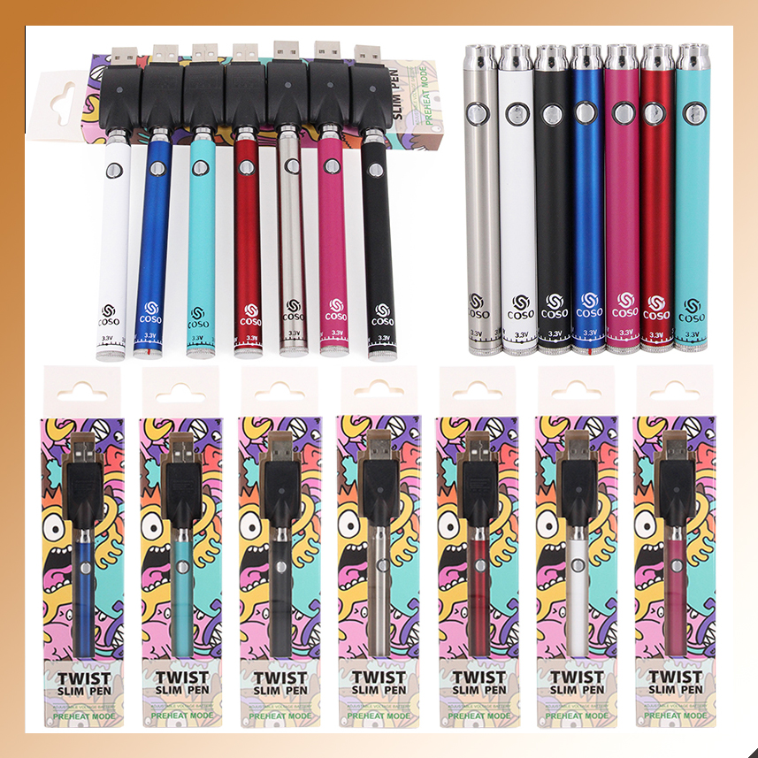 Authentic Coso Twist VV Battery with Display Box 380mAh Variable Voltage Bottom Spinner Preheat Vape Cartridge Battery 510 Thread Vaporizer
Authentic Coso Twist VV Battery with Display Box 380mAh Variable Voltage Bottom Spinner Preheat Vape Cartridge Battery 510 Thread Vaporizer