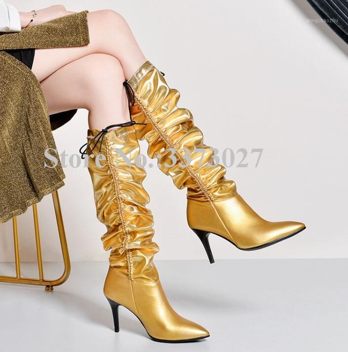 New Design Stiletto Heel Pleated Knee High Boots Women Fashion Poined Toe Black Gold Silver White Leather Ladies Long Boots1
New Design Stiletto Heel Pleated Knee High Boots Women Fashion Poined Toe Black Gold Silver White Leather Ladies Long Boots1