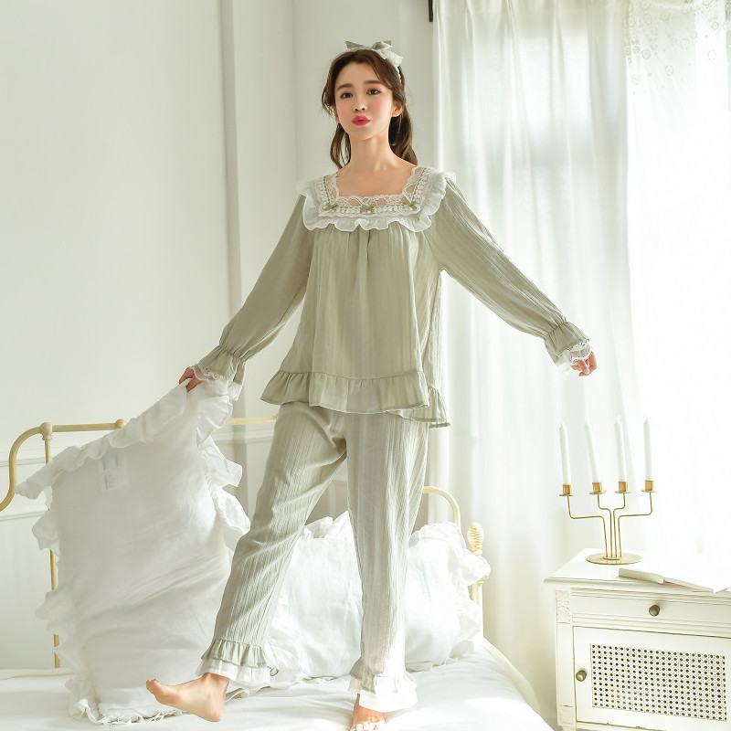 Sweet Cotton Women's Pink /Light Green Color Striped Pajamas Sets Spring Autumn Long Sleeve Casual Nightwear Present Hairband 201027wtt