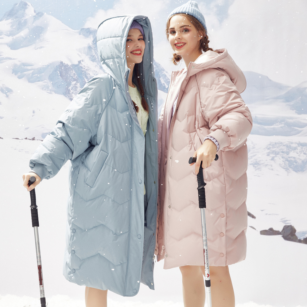 Metersbonwe Down Jacket Women Winter Thicken Warm 90% gray Duck Down coat Female long Loose Fashion Women's hodded coat 201019