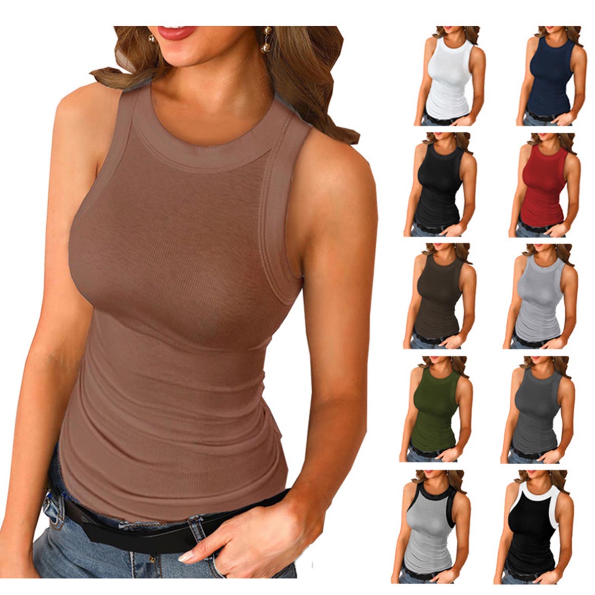 Women Tank Tops Summer Sleeveless Basic Cami Top Shirt Slim Knit Ribbed Racerback Blouses, White
Women Tank Tops Summer Sleeveless Basic Cami Top Shirt Slim Knit Ribbed Racerback Blouses, White