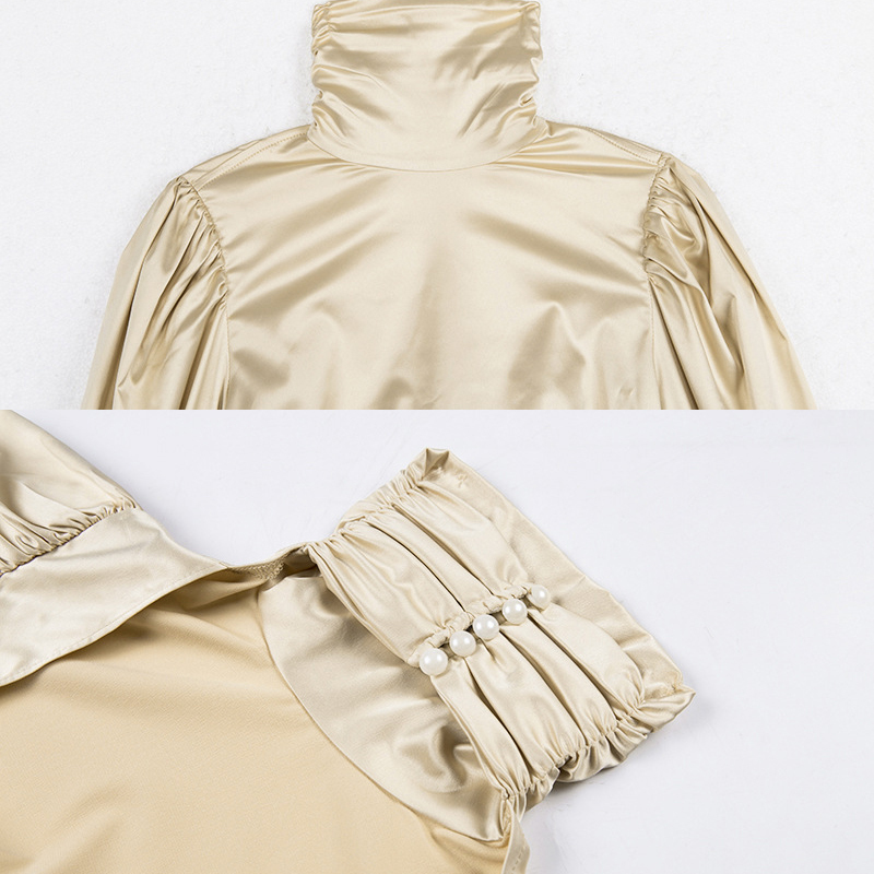 Elegant Turleneck Satin Slik Blouse Women Shirt Backless Women Blouse Long Sleeve Bow Tie Womens Tops and Blouses blusa feminina T200322