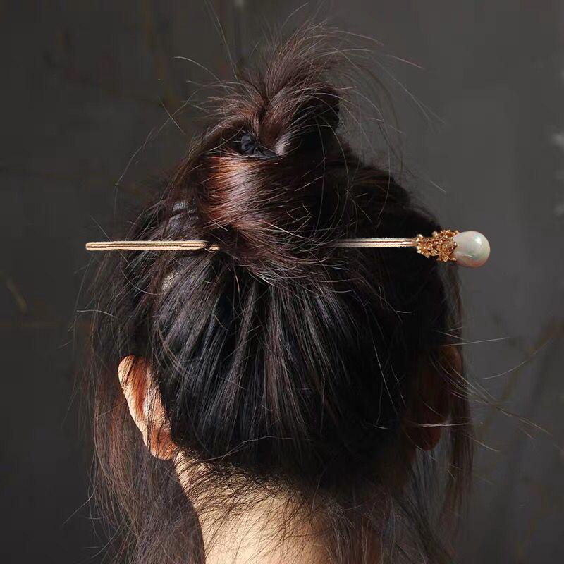 Retro Simple Shell Beads Hairpin Chinese Style Fashion Classical Hairpin Copper Flower Lady Gift Headdress