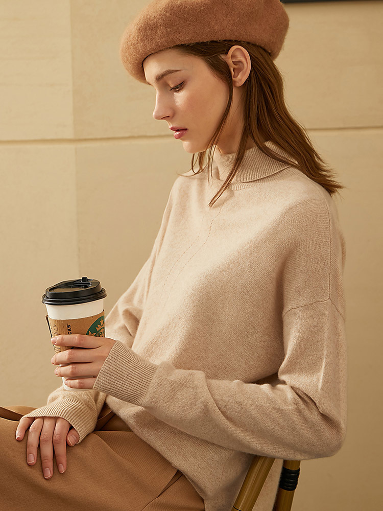Amii Minimalism Winter Causal Women's Sweater Fashion 100Cashmere Solid Loose Women's Turtleneck Sweater Female Tops 12041006 201017