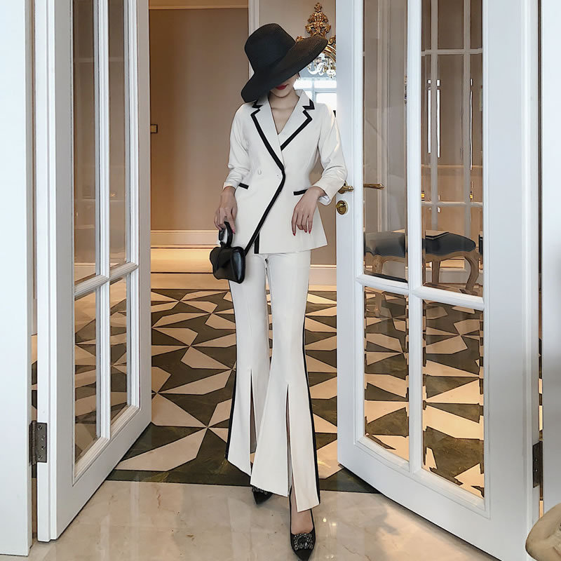 Temperament Women's Suit 2019 Korean Autumn Slim Long Sleeve Women's Jacket Blazer Fashion casual flared pants Twopiece T200818