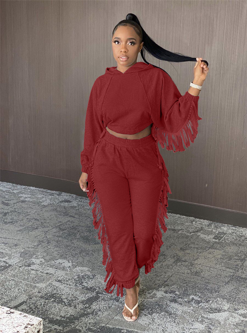 New Women cotton tracksuits fall winter clothing hoodies+pants tassels two piece set solid color sweatsuits outfits jogger suits 4112