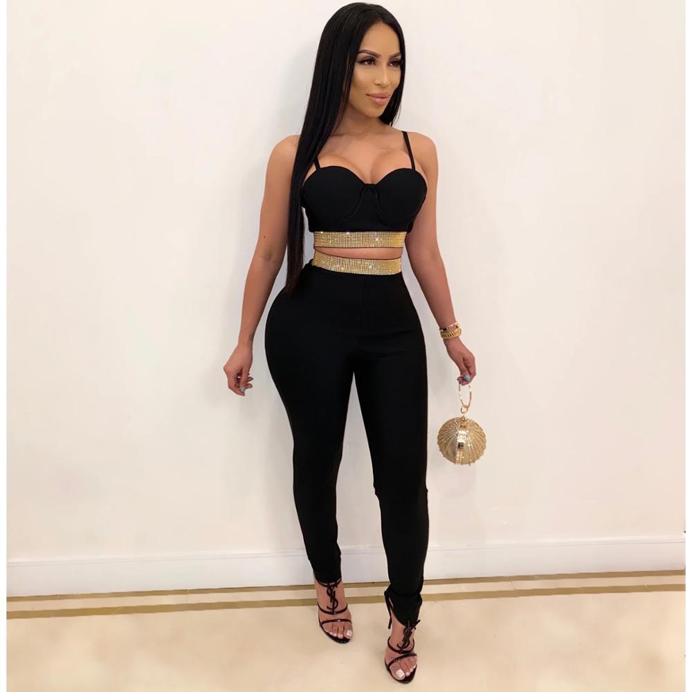 High Quality Red Green 2 Pieces Set Crystal Rayon Bandage Set Evening Party Set 201008