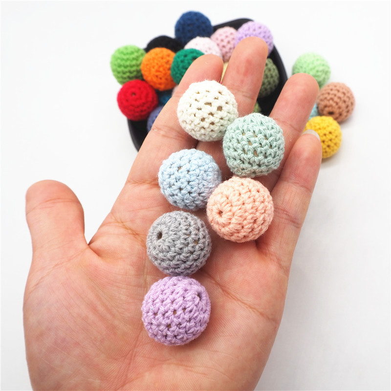 Chengkai 50pcs 20mm Round Knitting Cotton Crochet Wooden Beads Balls for DIY decoration baby teether jewelry necklace Toy T200323