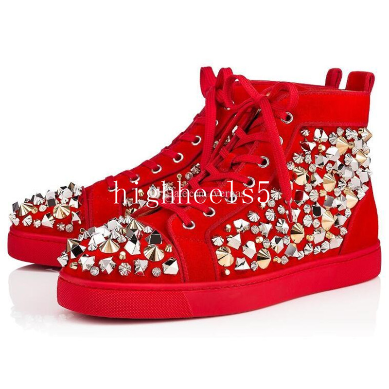 High Quality Red Suede + Mix Spikes High Top Red Bottom Sneakers Shoes For Women,Men Famous Brand Casual Walking -- Party Wedding, Black
High Quality Red Suede + Mix Spikes High Top Red Bottom Sneakers Shoes For Women,Men Famous Brand Casual Walking -- Party Wedding, Black