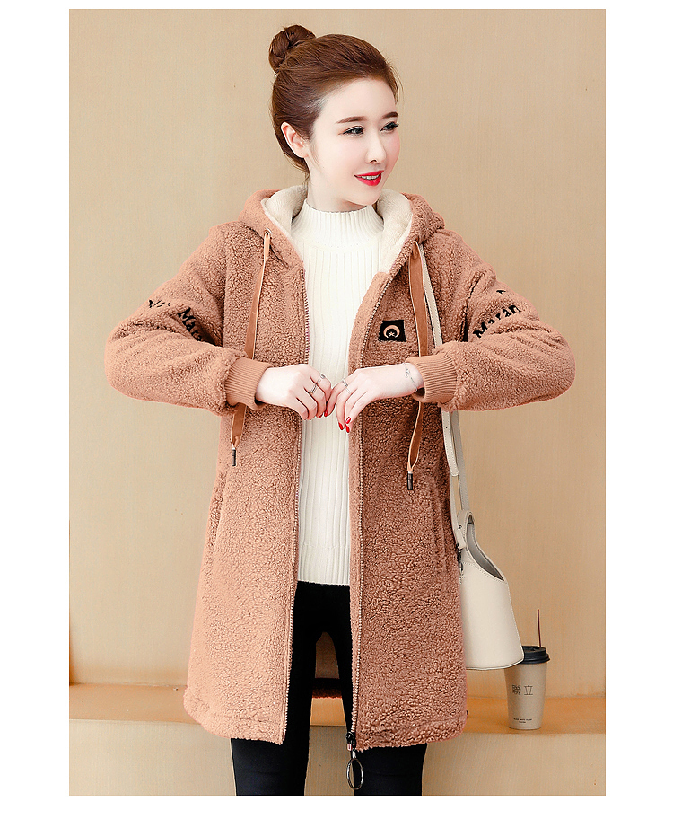Large size women Lamb plush coat Autumn winter Plush famale jacket Women hoodie coats Long sleeve Plus thick velvet Hooded Tops 201007